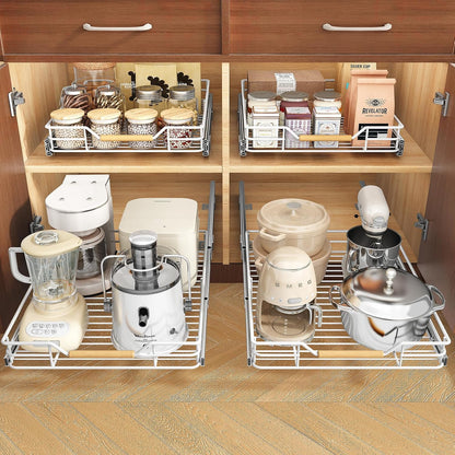 Pull out Cabinet Organizer, 15"W X 21"D, Heavy Duty Smooth Sliding Under Cabinet Shelves for Pots and Pans, Full-Extension Roll out Drawers, Slide out Organization for Home Kitchen Pantry