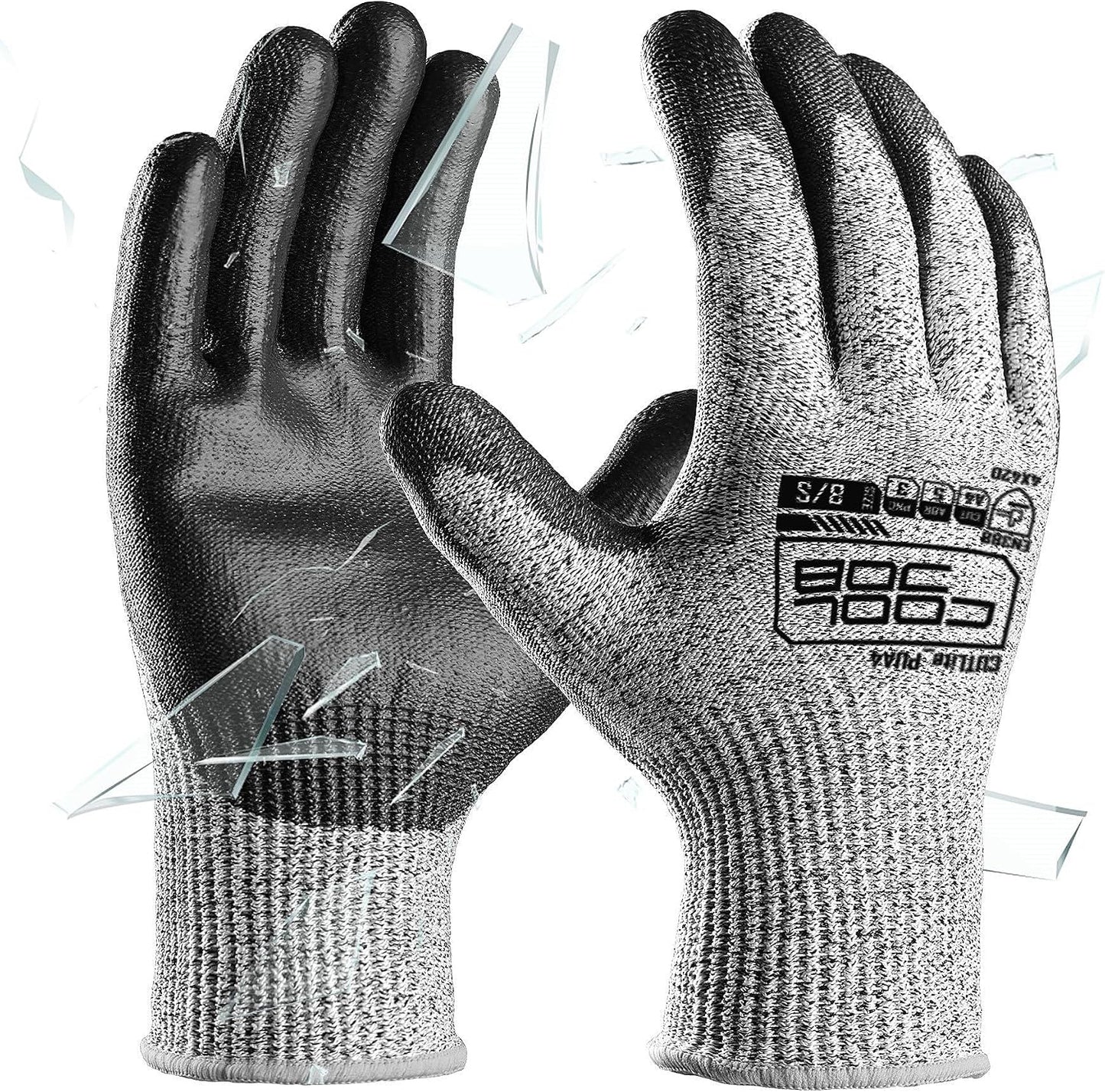 COOLJOB 12/120 Pairs Cut Resistant Work Gloves PU Coating, ANSI A2 A4 A6 A9