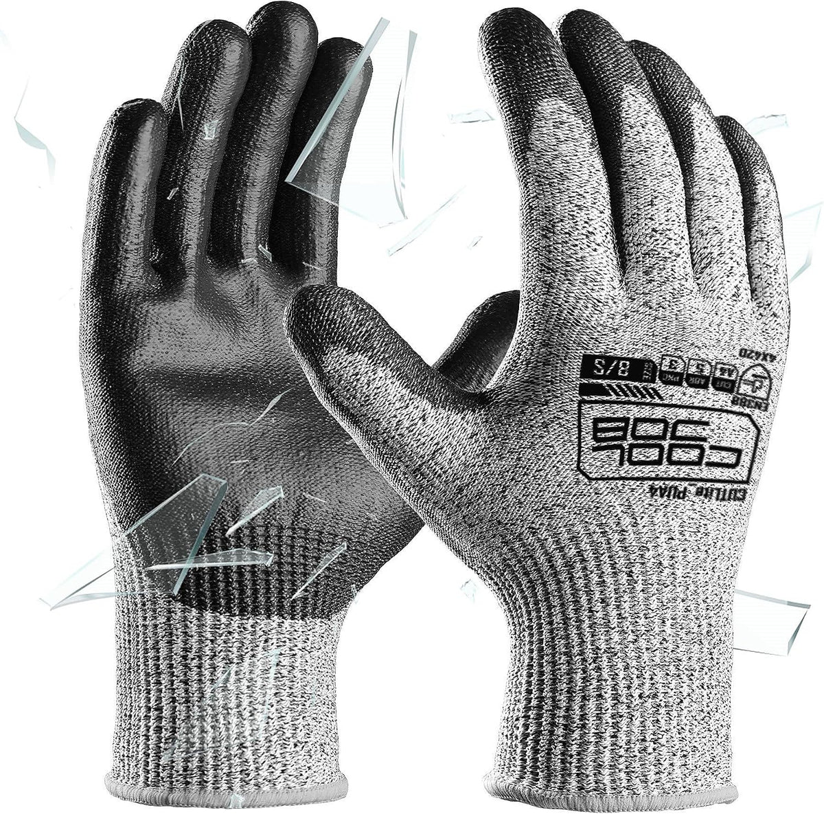 COOLJOB 12/120 Pairs Cut Resistant Work Gloves PU Coating, ANSI A2 A4 A6 A9