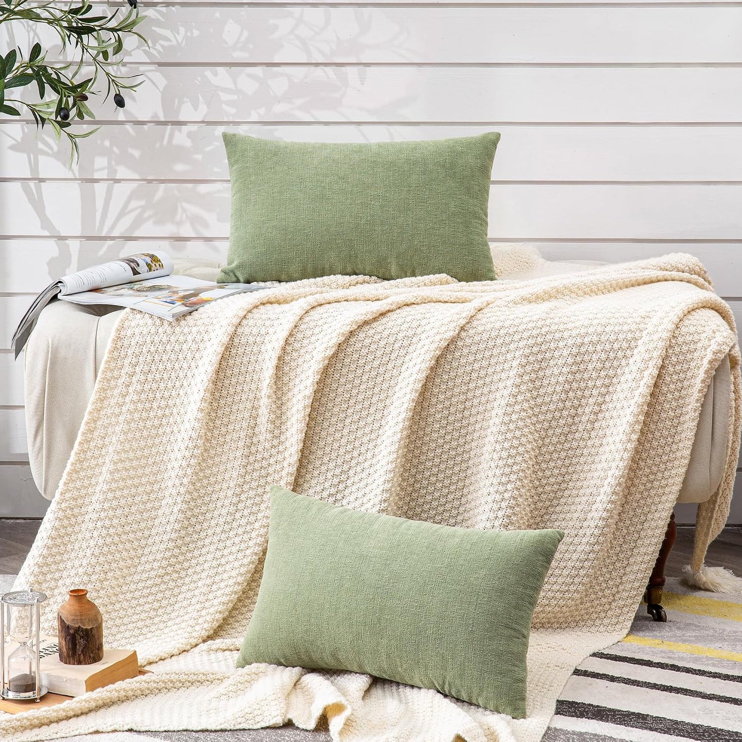 GAWAMAY Lumbar Support Pillow Decorative Rectangle Throw Pillow Covers 12"x20" Inch Set of 2, Soft Chenille Fall Pillowcase for Living Room Bedroom Sofa Couch Cushion Cover Grey 30x50cm (No Insert)
