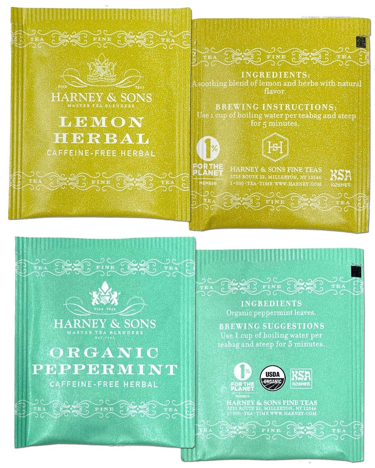 Harney & Sons Assorted Tea Bag Sampler 40 Count – Harney Decaf Tea Bags Variety Packs, Herbal Tea Bundle Caffeine Free Tea