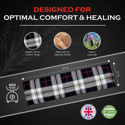 Microwavable Heating Pads for Winter Warmth, Back, Stomach & Head Comfort – Kalore Soft Cotton Tartan Neck Wrap – Even Heat Distribution Hot Compress Bag – Wheat Heat Pad XL – Unscented – Gray