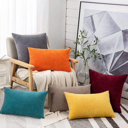 GAWAMAY Lumbar Support Pillow Decorative Rectangle Throw Pillow Covers 12"x20" Inch Set of 2, Soft Chenille Fall Pillowcase for Living Room Bedroom Sofa Couch Cushion Cover Grey 30x50cm (No Insert)