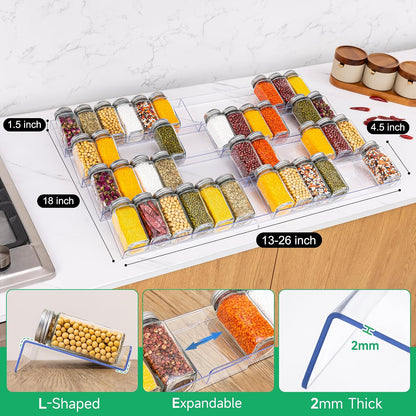 Imncya 8 Pack Spice Rack for Kitchen Drawer, Spice Drawer Organizer | Spice Storage, Expandable From 13" to 26", Spice Rack Tray for Cabinet, Countertop (Clear Acrylic, Jars not included)