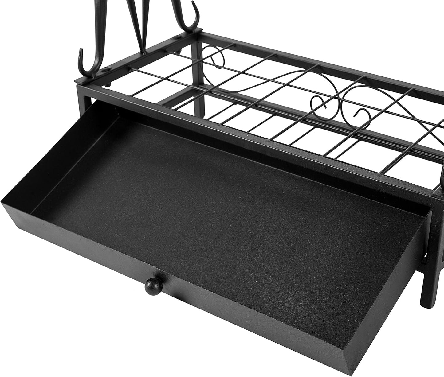 MyGift Modern Black Metal Umbrella Rack with 21 Slots and 12 Hooks and Removable Base Drip Tray