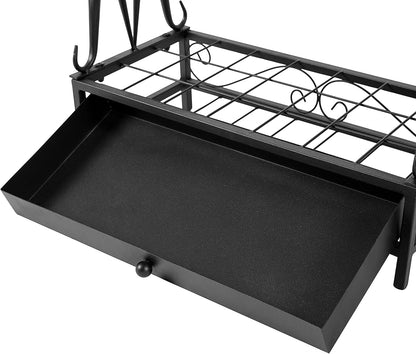MyGift Modern Black Metal Umbrella Rack with 21 Slots and 12 Hooks and Removable Base Drip Tray