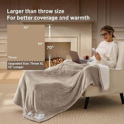 Bedsure Heated Blanket Throw, Soft Electric Blanket with Preheat, Cream