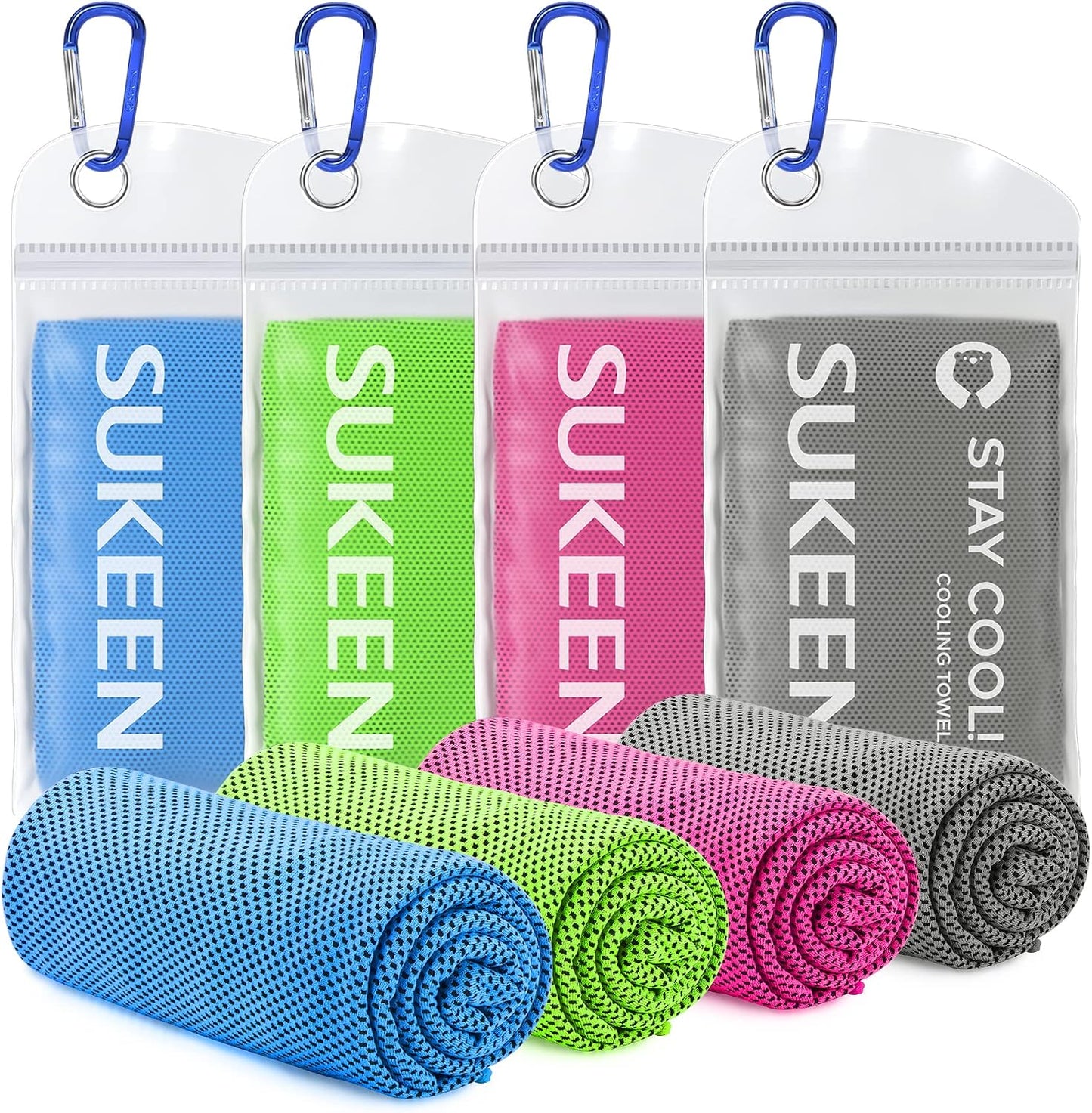 Sukeen 4 Pack Cooling Towels (40"x12") for Neck and Face Instant Cooling | Stay Cool in Hot Weather,Versatility,Soft,Breathable,Durability for Sports,Outdoor activities,Summer works in heat