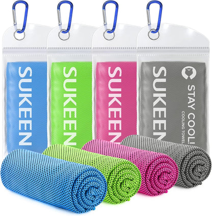 Sukeen 4 Pack Cooling Towels (40"x12") for Neck and Face Instant Cooling | Stay Cool in Hot Weather,Versatility,Soft,Breathable,Durability for Sports,Outdoor activities,Summer works in heat