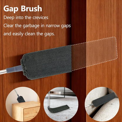 Retractable Gap Dust Cleaner Under Appliance Cleaning Tool with 5 Microfiber Dusting Cloths - Extendable Long Handle Flat Duster for Under Refrigerator Couch Bed Furniture