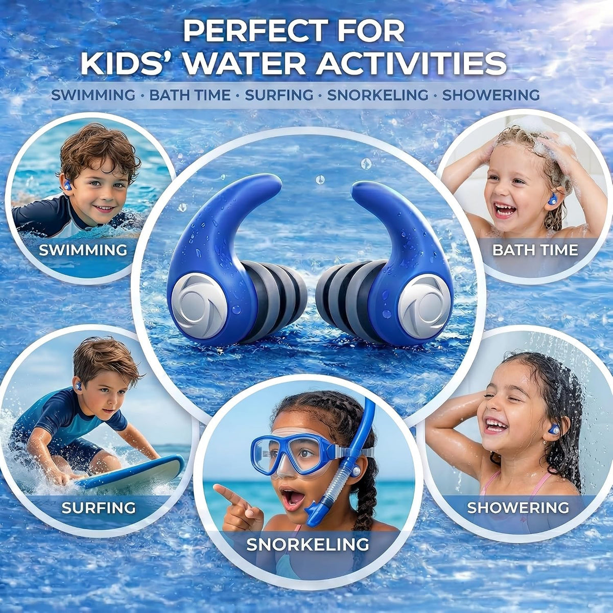Waterproof Swimming Ear Plugs for Adults Kids, 3 Pairs Soft Silicone