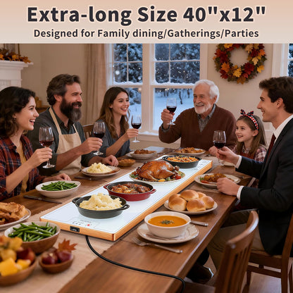 Warming Mat for Food,Extra Long 40"x12",Tempered Glass Warming Tray, Black