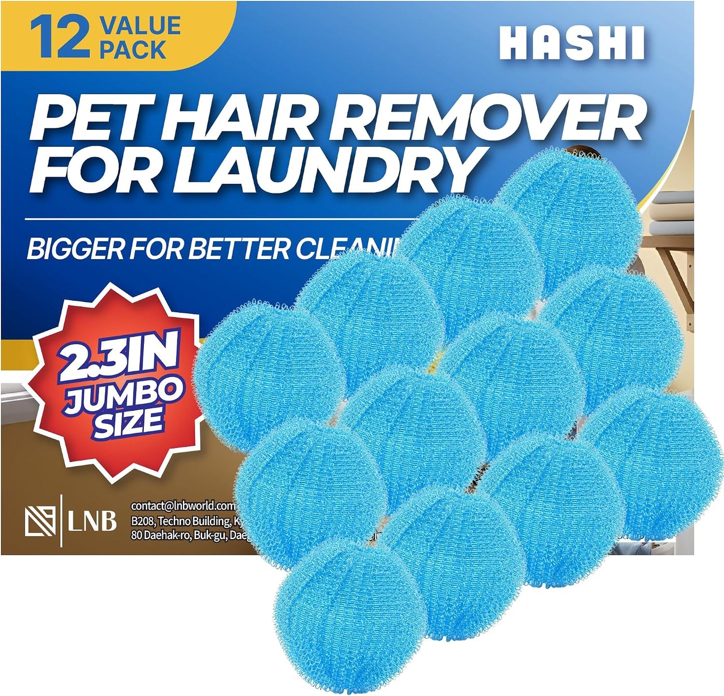 HASHI 12 Pack 2.3 Inch Pet Hair Remover for Laundry, Reusable Washing Machine and Dryer Balls, Dog and Cat Fur Lint Catcher for Clothes and Bedding, Gentle on Fabrics, Prevents Tangling, Black