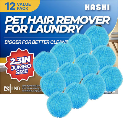 HASHI 12 Pack 2.3 Inch Pet Hair Remover for Laundry, Reusable Washing Machine and Dryer Balls, Dog and Cat Fur Lint Catcher for Clothes and Bedding, Gentle on Fabrics, Prevents Tangling, Black