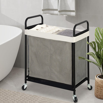 STO STO Laundry Hamper 2 Section, 100L Rolling Laundry Sorter Cart with Removable and Washable Liner Bag, Clothes Hamper with Wheels and Metal Handle for Laundry Room and Bedroom