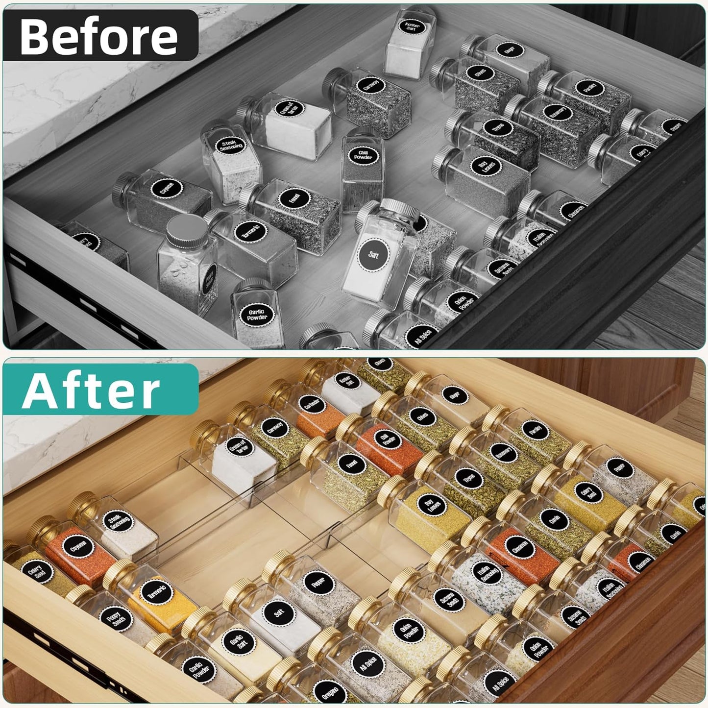 MIUKAA Clear Acrylic Spice Drawer Organizer, 4 Tier Seasoning Jars Drawers Insert, Kitchen Spice Rack Tray for Drawer/Countertop (Jars not included)