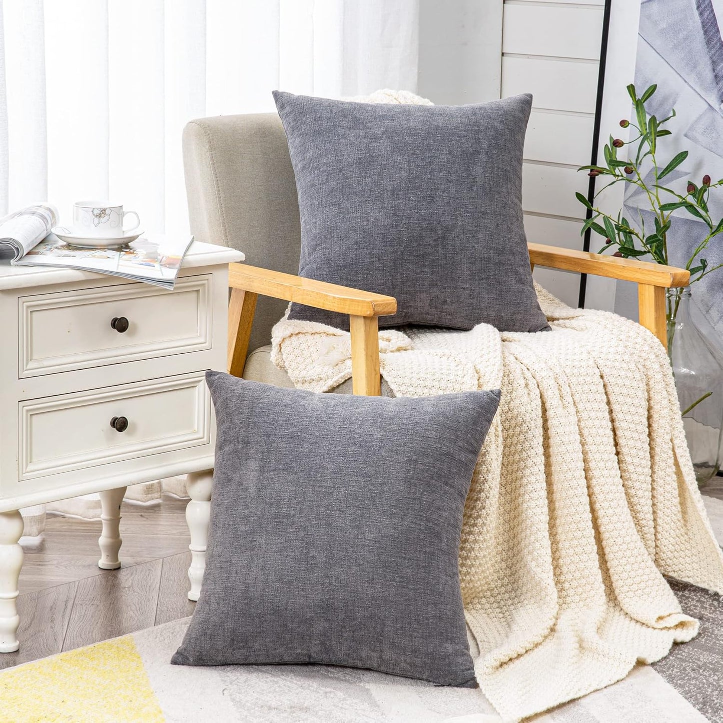 GAWAMAY Lumbar Support Pillow Decorative Rectangle Throw Pillow Covers 12"x20" Inch Set of 2, Soft Chenille Fall Pillowcase for Living Room Bedroom Sofa Couch Cushion Cover Grey 30x50cm (No Insert)