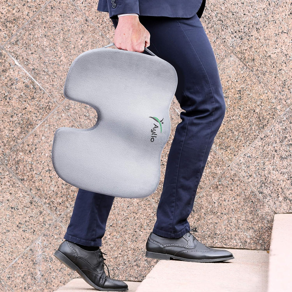Aylio Coccyx Seat Cushion for Office Chair - U-Cutout Suspends the Tailbone, Nothing Touches It - Firm Comfort Foam that Won't Flatten - Washable Cover - Desk, Car, Wheelchair (Gray)