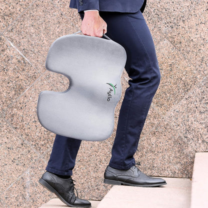 Aylio Coccyx Seat Cushion for Office Chair - U-Cutout Suspends the Tailbone, Nothing Touches It - Firm Comfort Foam that Won't Flatten - Washable Cover - Desk, Car, Wheelchair (Gray)