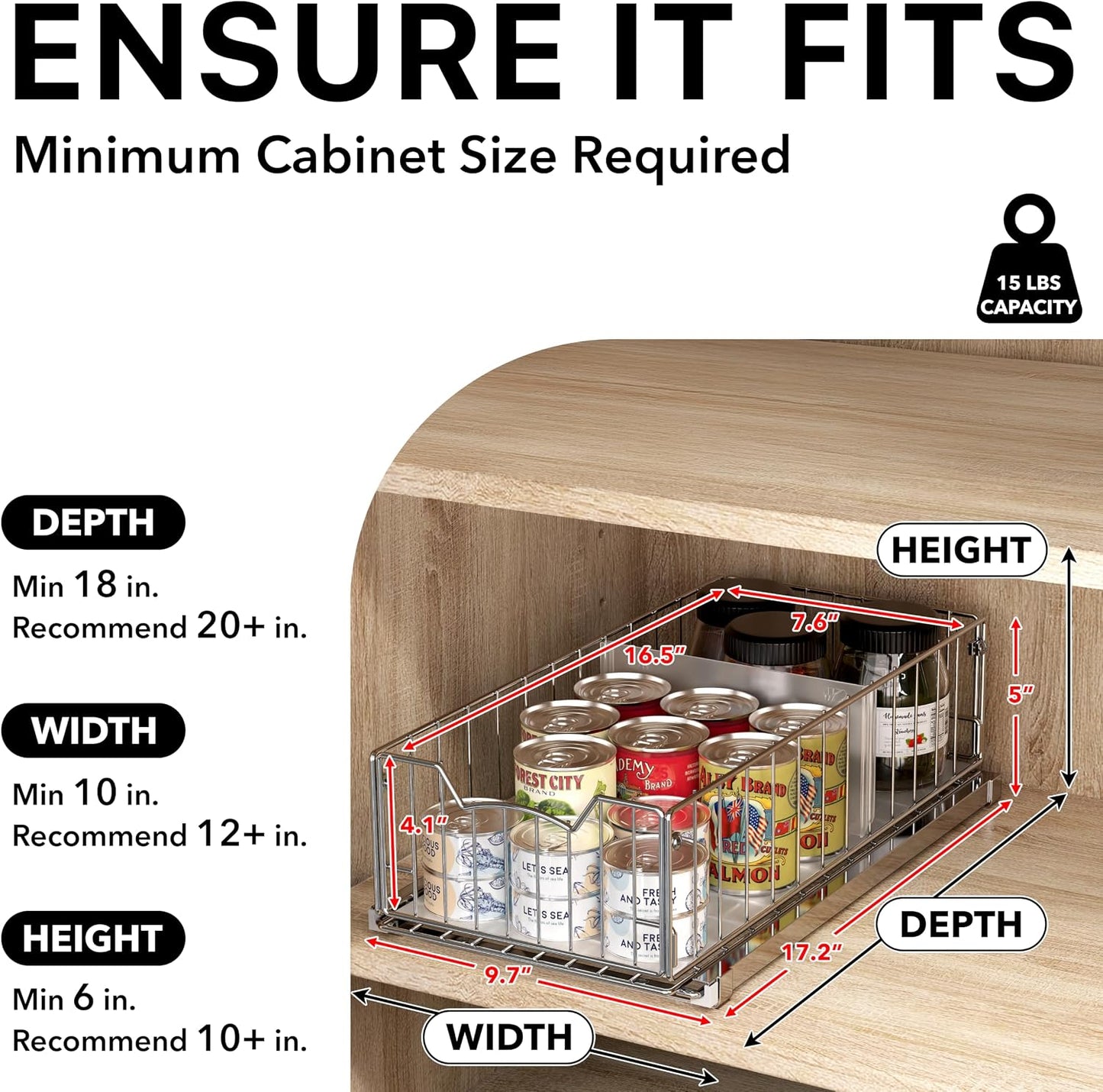 Simple Houseware Pull-Out Cabinet Sliding Basket, 17.2Dx9.7Wx5H, Chrome | Ideal for Kitchen and Bathroom Cabinet Storage Organizer, Under Sink or Pantry Organization