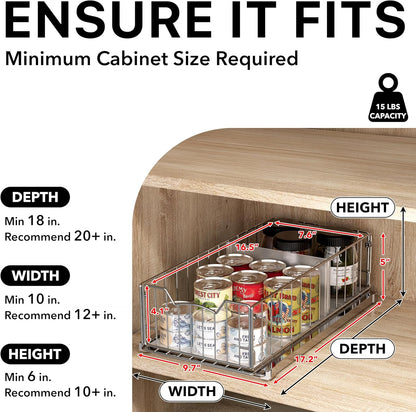 Simple Houseware Pull-Out Cabinet Sliding Basket, 17.2Dx9.7Wx5H, Chrome | Ideal for Kitchen and Bathroom Cabinet Storage Organizer, Under Sink or Pantry Organization