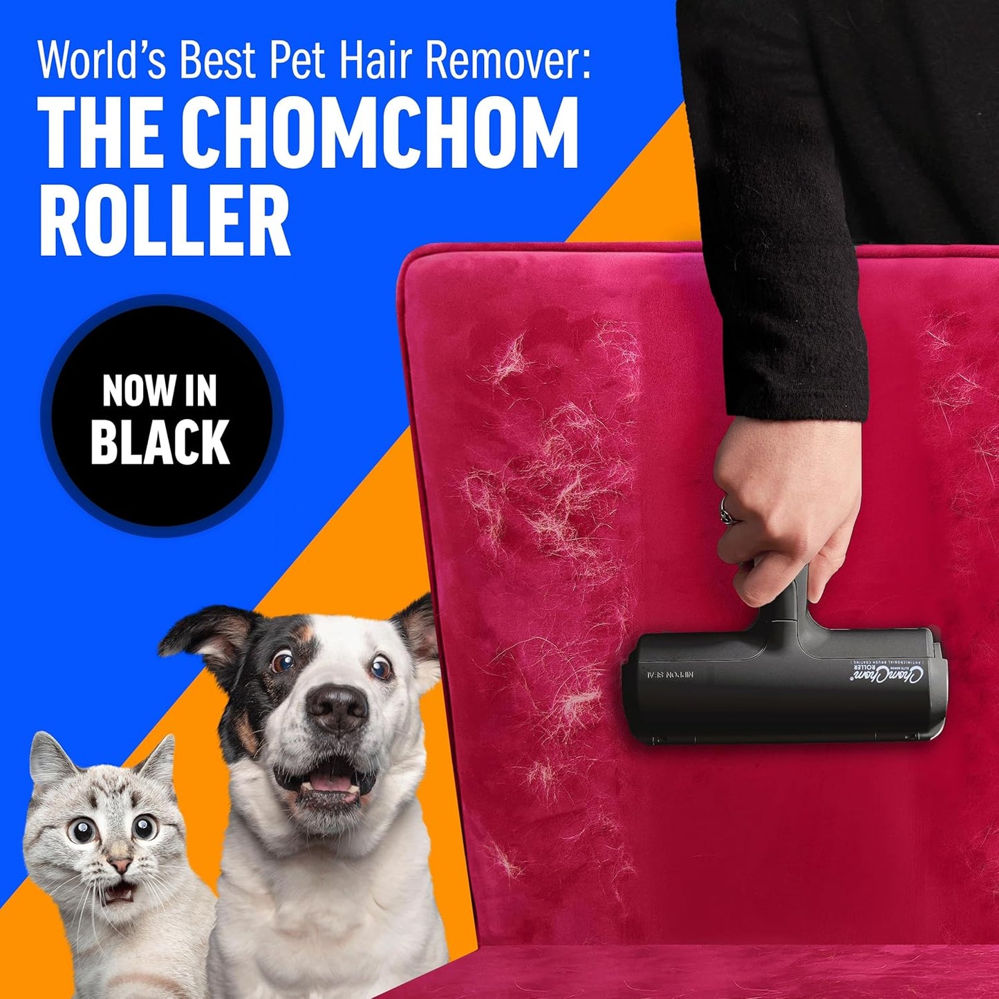 ChomChom Roller Pet Hair Remover – Reusable Lint Roller Pet Hair Removal Tool for Clothes, Couches, Cars and Travel - Cat Dog Hair Remover, Compact, No Sticky Refills Needed (Mini Roller)