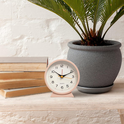 SHISEDECO Small Antique Retro Analog Alarm Clock, 4.5" Desk Clock, Pink | Small Silent Bedside Deskclock with Light Function, Non-Ticking Tableclock Decor for Living Room, Bedroom, Bedside, Shelf