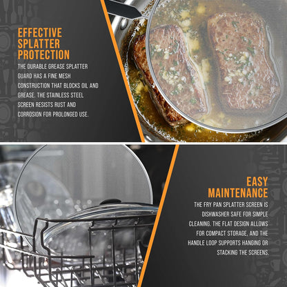 U.S. Kitchen Supply 4-Piece Stainless Steel Splatter Guard Set (13", 11.5", 10",8”) Fine Mesh Cover, Grease & Oil, Splatter Screen for Frying Pan, Cooking Pots, with Comfort Grip Handles