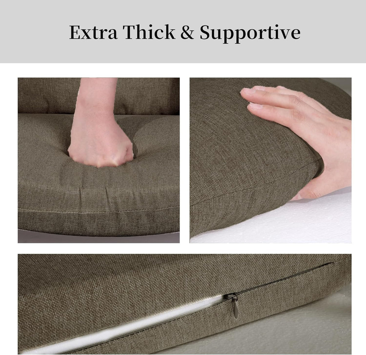 HOMBYS Glider Rocker Replacement Cushions with Storage Side Pocket,Linen-Like Fabric, Foam & Microfiber Filling, Non-Slip & Washable,Thickened & Supportive for Glider Rocking Chair (Khaki)