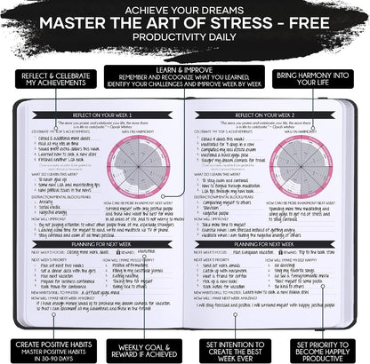 Freedom Mastery Daily Journal of Gratitude, Productivity & Habit Tracker | Undated 90-Day Planner with Daily Reflection, Mindfulness, Positivity, Vision Board & Stickers, Gratitude Journal for Women