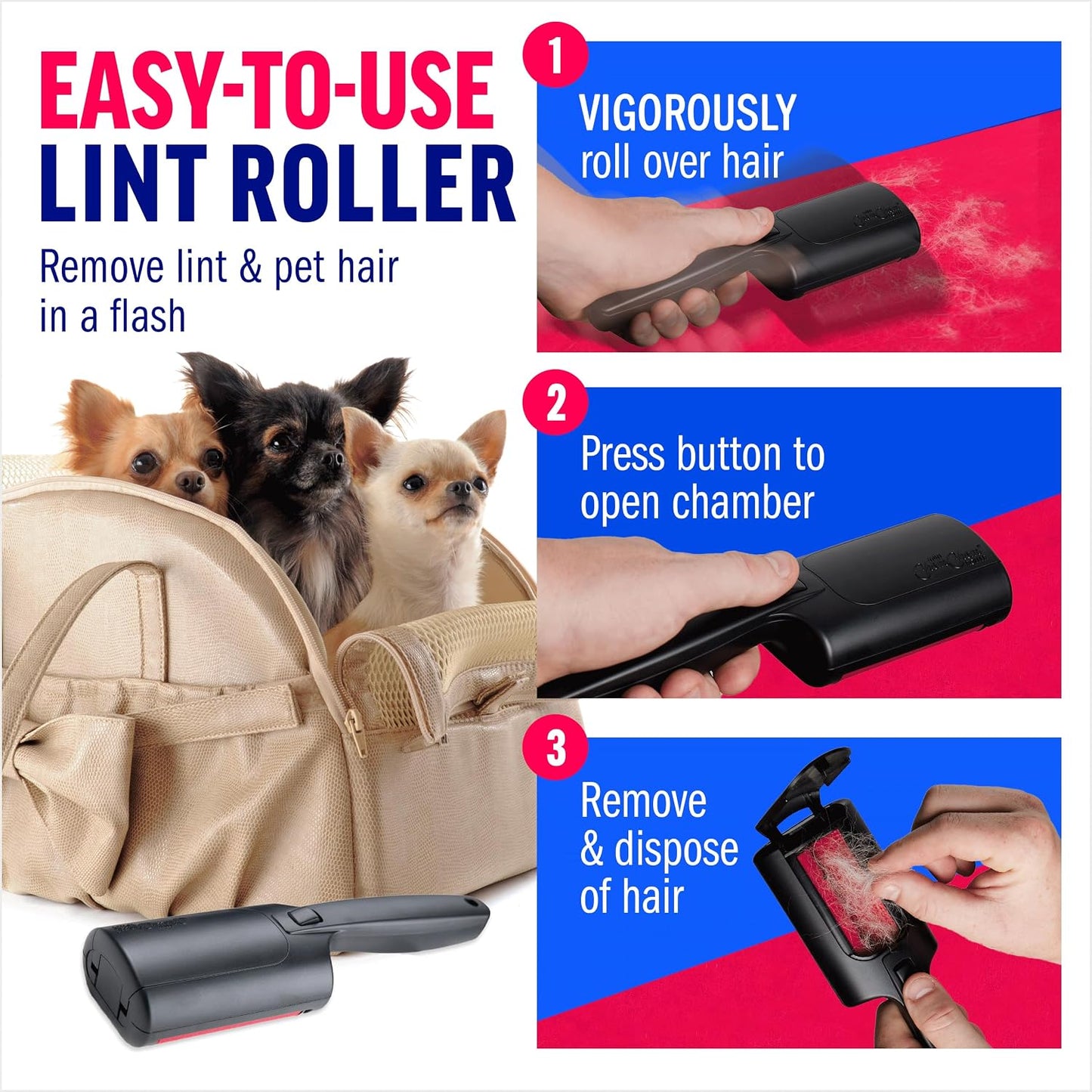 ChomChom Roller Pet Hair Remover – Reusable Lint Roller Pet Hair Removal Tool for Clothes, Couches, Cars and Travel - Cat Dog Hair Remover, Compact, No Sticky Refills Needed (Mini Roller)