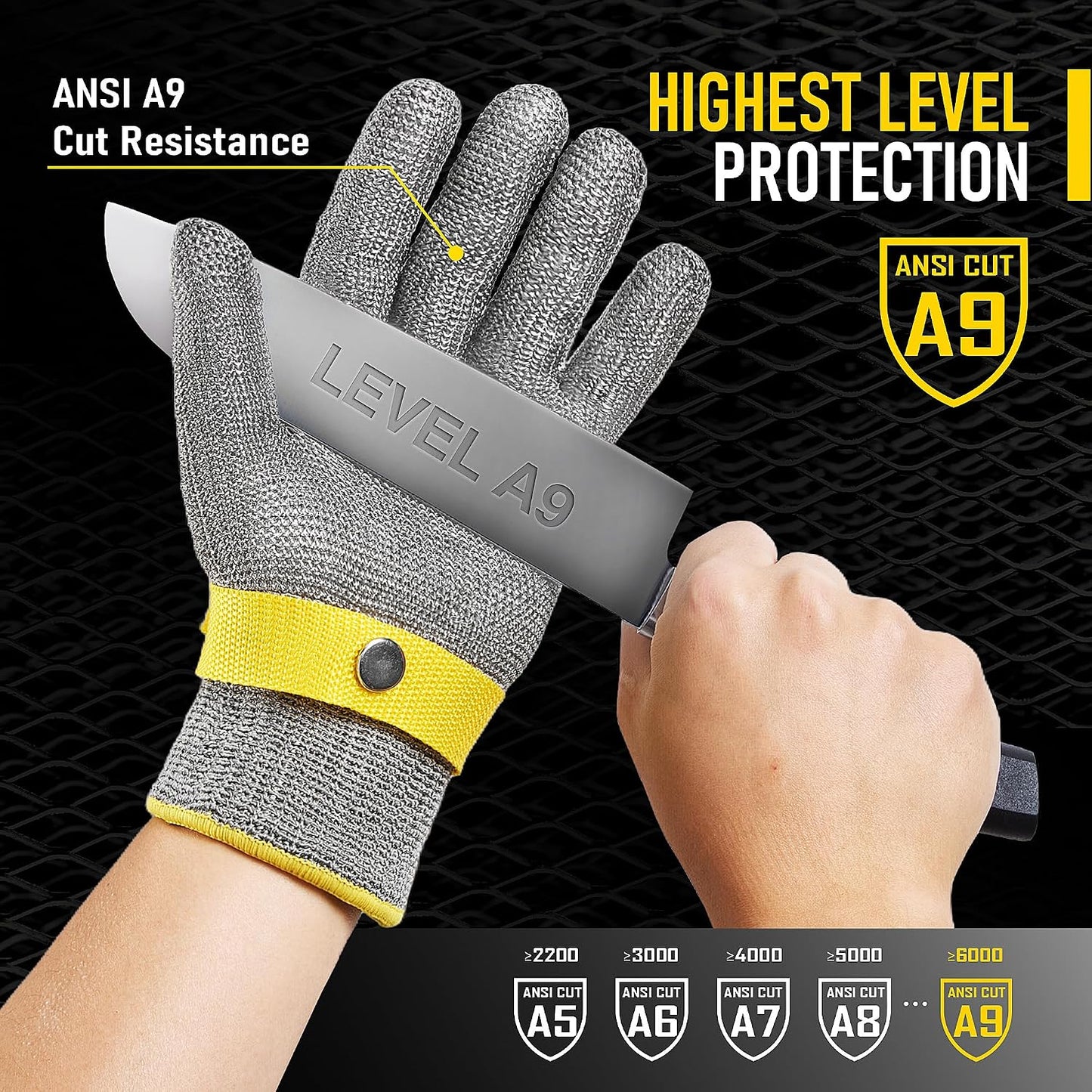 COOLJOB A9 Cut Resistant Kitchen Gloves, Food Grade for Mandoline Oyster Shucking, Fish/Meat Processing, Wood Working