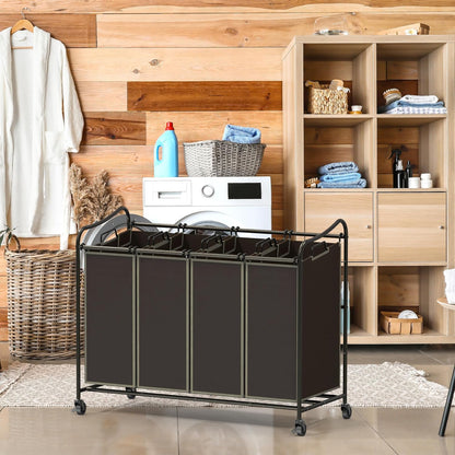 Simple Houseware 4-Bag Heavy Duty Laundry Sorter Rolling Cart, Dark Grey | Removable Bags and Lockable Wheels for Laundry Room Organization