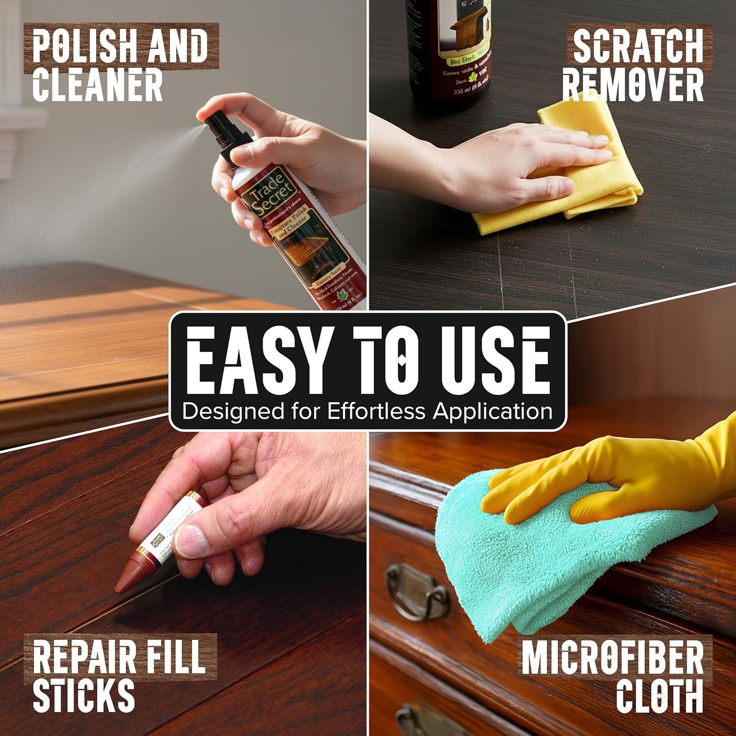 Trade Secret Scratch Concealer for Dark Wood Furniture & Floors – Dark Brown Shade Stain Covers Nicks, Scuffs, Dog & Cat Scratches, Minor Defects – Real Wood Only