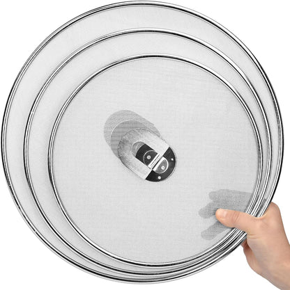 3 Pack Splatter Screen for Frying Pan 13" 11.5" 9.8" | Stainless Steel, Grease Splatter Guard, Ultra Fine Mesh Lids, with Fold Flat Knob for Prevent Oil Splatter