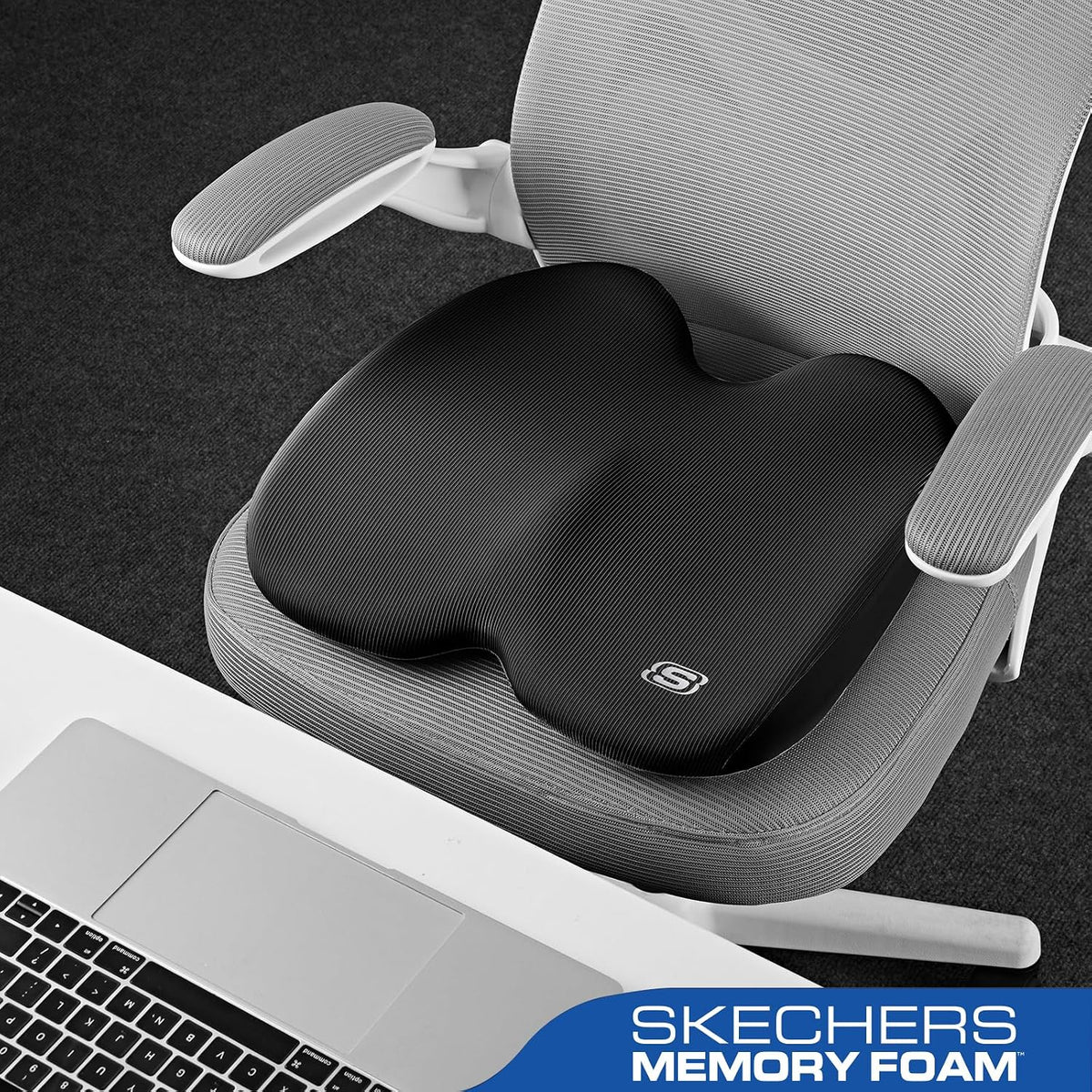 Skechers Seat Cushion, Ergonomic Memory Foam Cushion for Long Sitting Hours on Office & Home Chair, Car Seat Cushion for Sciatica, Coccyx Cushion,Brown