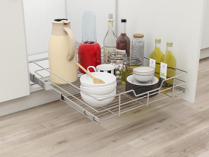 Pull Out Cabinet Organizer 15" W X 22" D, Chromed, Full Slide Out Drawers | For Kitchen Organizers and Storage, Pull Out Drawers For Cabinets Capacity Heavy Duty Caddy, Cabinet Shelves, Bathroom Pantry