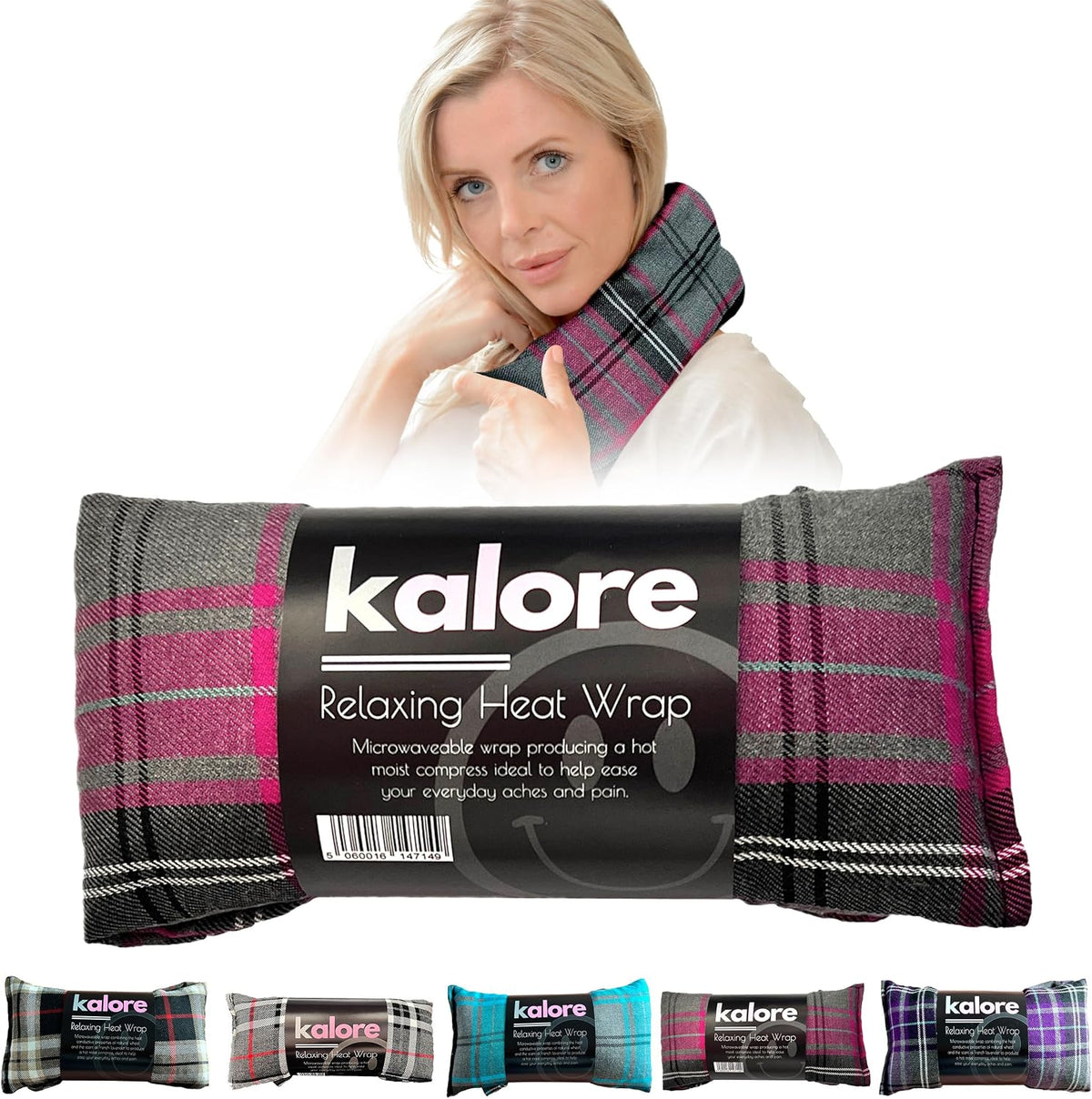Microwavable Heating Pads for Winter Warmth, Back, Stomach & Head Comfort – Kalore Soft Cotton Tartan Neck Wrap – Even Heat Distribution Hot Compress Bag – Wheat Heat Pad XL – Unscented – Gray