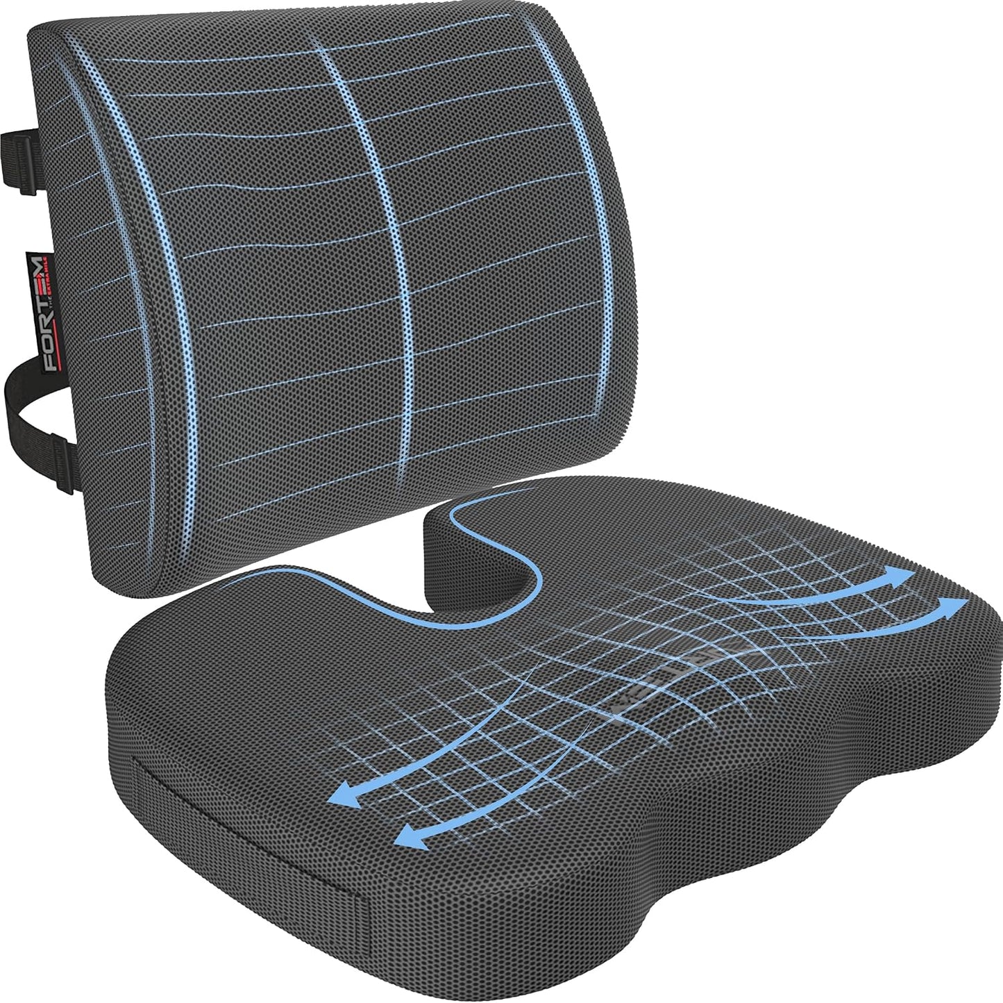 FORTEM Seat Cushion, Office Chair Cushion, Lumbar Support Pillow for Office Chair, Memory Foam Car Seat Cushions, Sciatica Coccyx Tailbone Pain Relief, Cushions for Back Support, Washable, Non Slip
