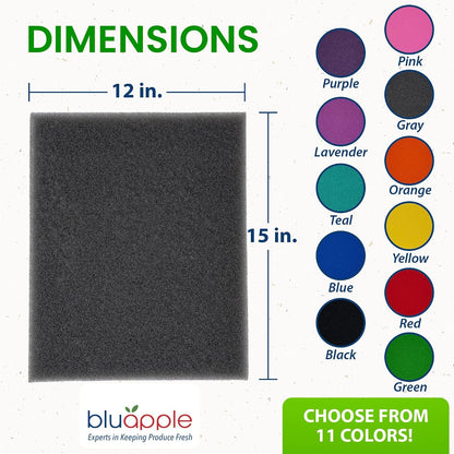 Bluapple FreshMats - Refrigerator Bin Liners, Fridge Drawer Mats - Keeps Produce Fresh Longer, Prevents Bruising, Promotes Air Circulation - BPA-Free Polyurethane Foam - (4-Piece Set, 12"x15", Green)