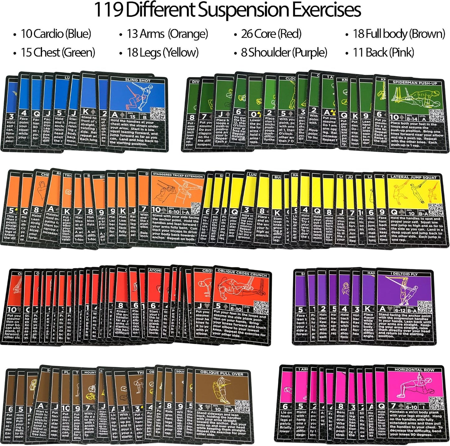 Stack 52 Suspension Exercise Cards Mega Pack | Suspended Bodyweight Resistance Workout Game. Video Instructions Included. Fun Home Fitness Program.