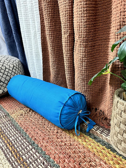 Saffron HANDICRAFTS Cotton 240TC - Bolster Cover Full Round Removable Cover for Neck Roll, Leg Rest,Yoga Practice, Meditation, Bed Sofa Couch (Teal Blue, 8"x24"(20 cm x 60 cm))
