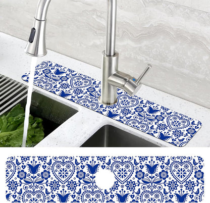 Abstract Watercolor Leaves Sink Faucet Absorbing Mat Sink Splash Guard Faucet Mat Draining Mat Fast Drying Sink Protectors for Kitchen and Bathroom 5.5"×15"