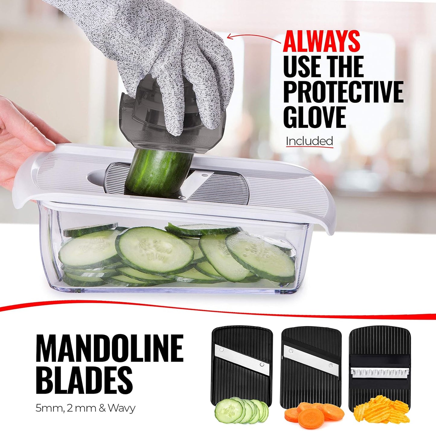 Fullstar Pro Mandoline Vegetable Slicer, Grater & Spiralizer with Container | 6 in 1 Fruit Cutter, Cheese Grater & Spiralizer with Safety Gloves, Stainless Steel Blades & Container (Black)