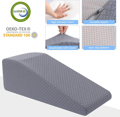HOMBYS Leg Elevation Pillow for After Surgery, Knee Replacement & Recover, Wedge Pillow for Knee, Hip, Ankle Support, Home Recovery Equipment (Grey, 27in×11.6in×9in)