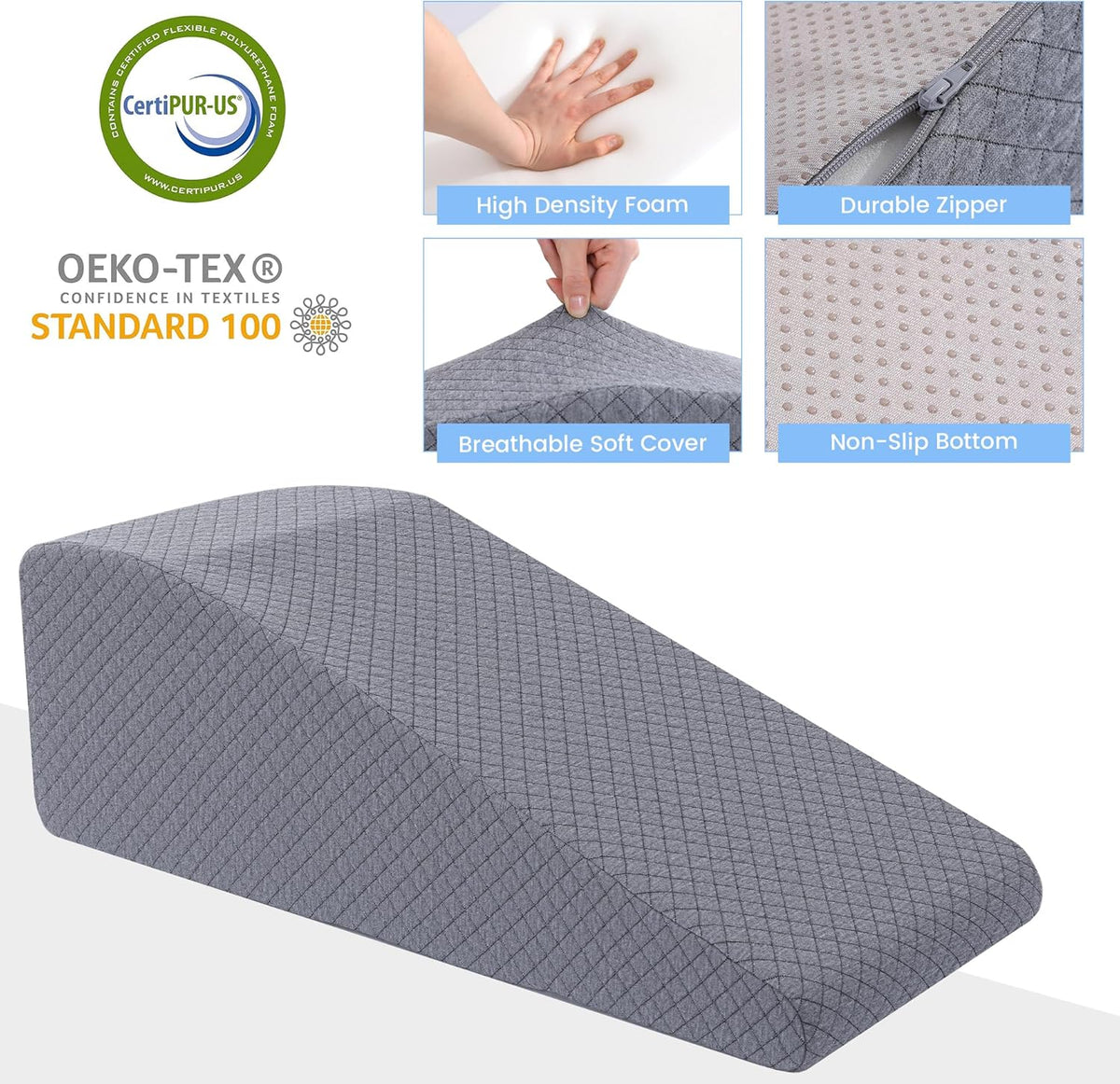 HOMBYS Leg Elevation Pillow for After Surgery, Knee Replacement & Recover, Wedge Pillow for Knee, Hip, Ankle Support, Home Recovery Equipment (Grey, 27in×11.6in×9in)