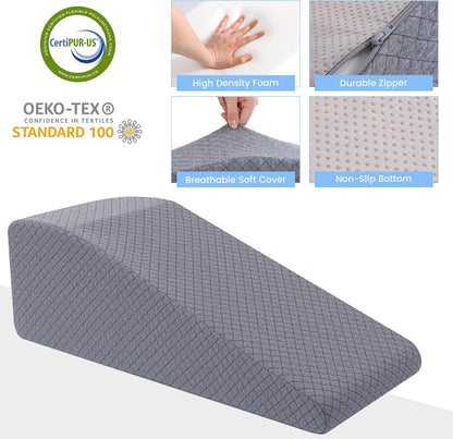 HOMBYS Leg Elevation Pillow for After Surgery, Knee Replacement & Recover, Wedge Pillow for Knee, Hip, Ankle Support, Home Recovery Equipment (Grey, 27in×11.6in×9in)