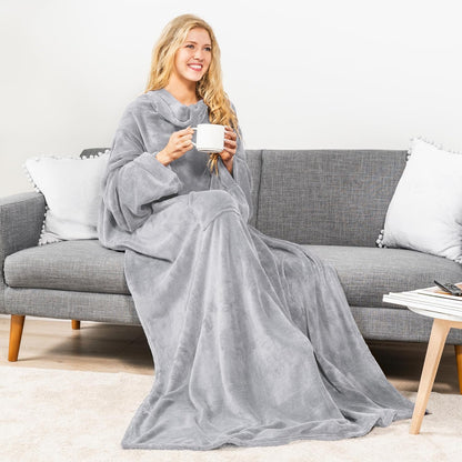 PAVILIA Blanket with Sleeves for Adult Women Men, Soft Warm Wearable Blanket Fleece Wrap Throw, Robe Blanket Gift
