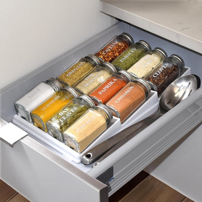 3 Tier Spice Drawer Organizer with Non-Skid Storage Tray for Kitchen