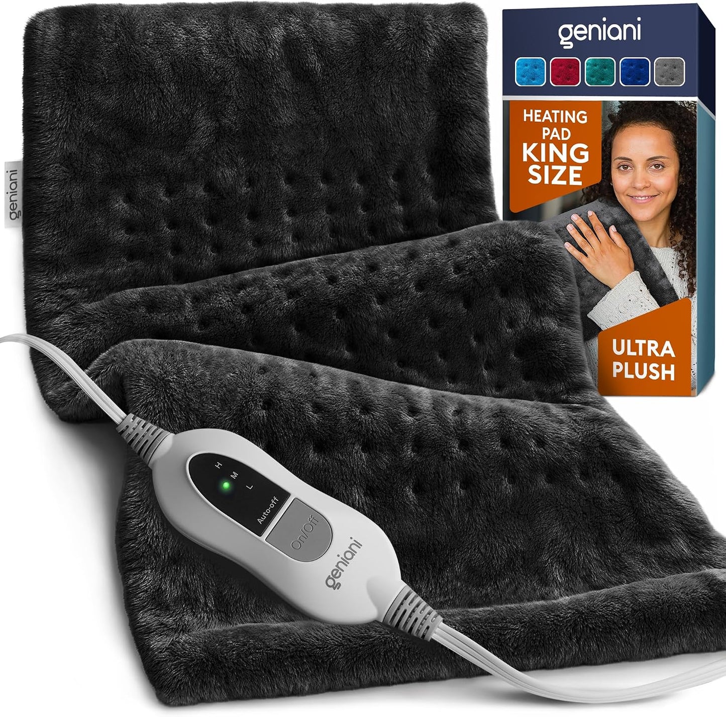 GENIANI Back Pain & Relaxation Gifts for Women – Electric Heating Pad for Back, Neck & Shoulders, Soft Microplush Electric Throw Heating Pad for Period Comfort, Fast Heating, Auto Shut Off, 12"x24"